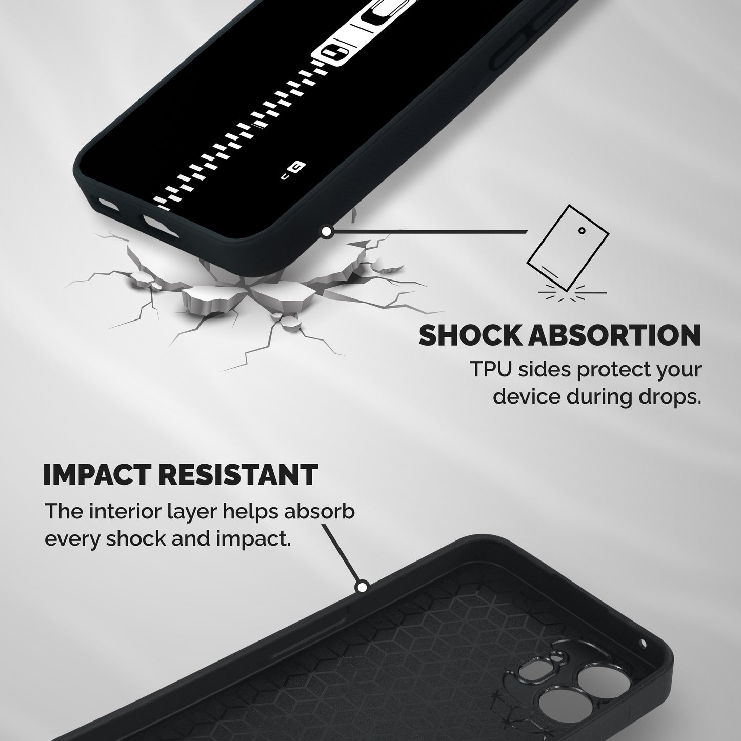 Black Zipper Shockproof Hybrid Protection (Metal + TPU) Back Case Cover