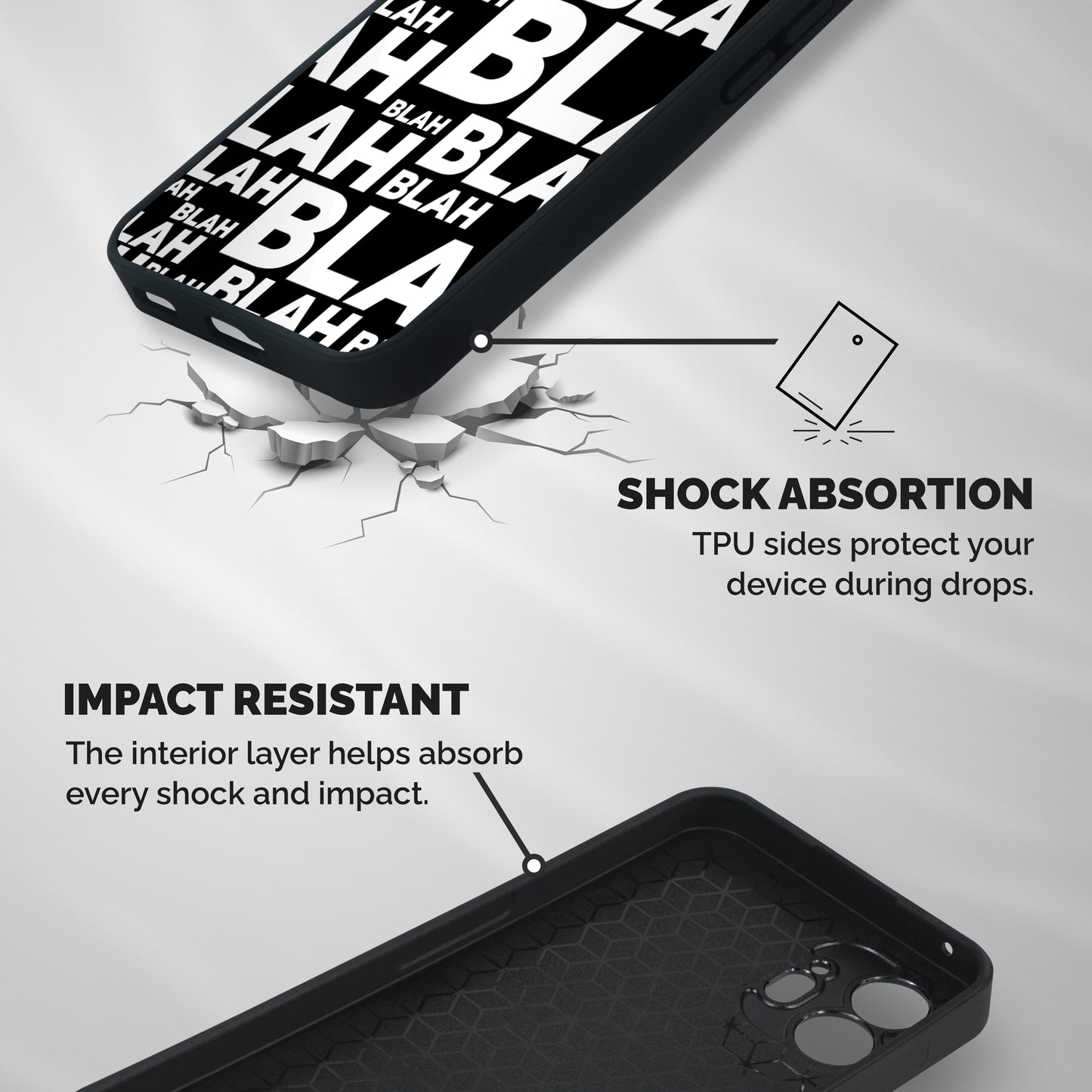 Blah Blah Pattern Shockproof Hybrid Protection (Metal + TPU) Back Case Cover