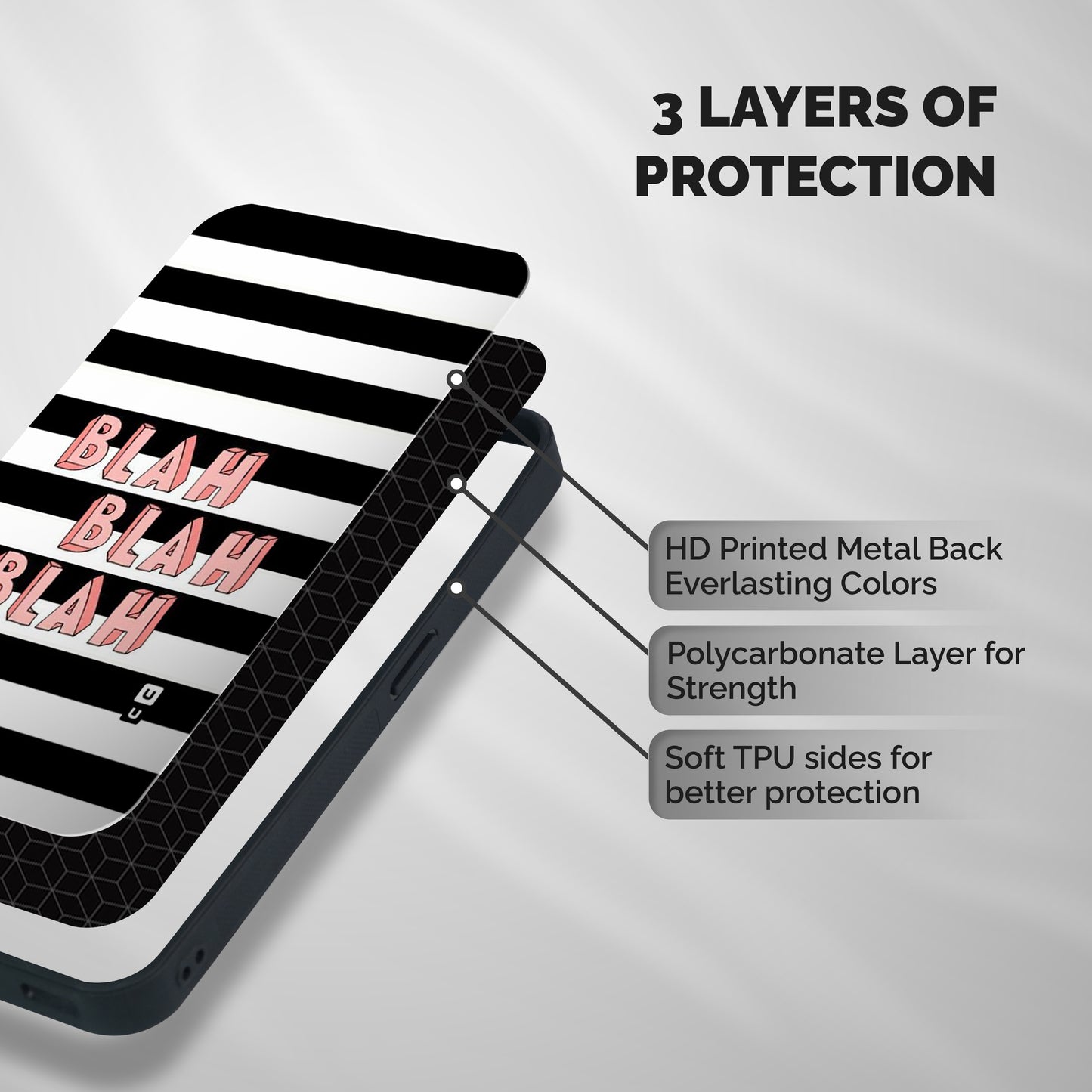 Blah Bold Stripes Shockproof Hybrid Protection (Metal + TPU) Back Case Cover
