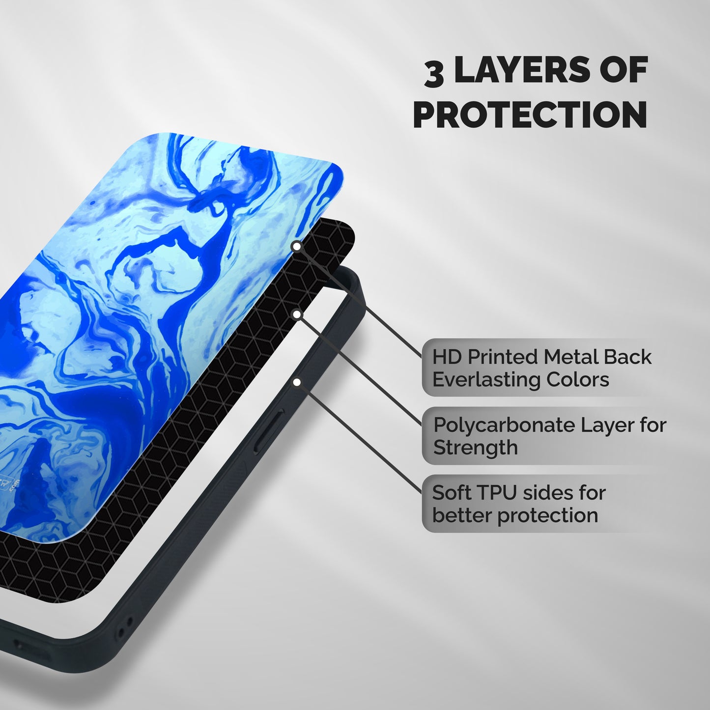 Blaze Blue Marble Texture Shockproof Hybrid Protection (Metal + TPU) Back Case Cover