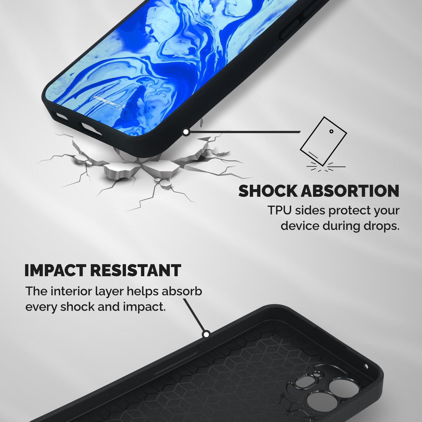 Blaze Blue Marble Texture Shockproof Hybrid Protection (Metal + TPU) Back Case Cover