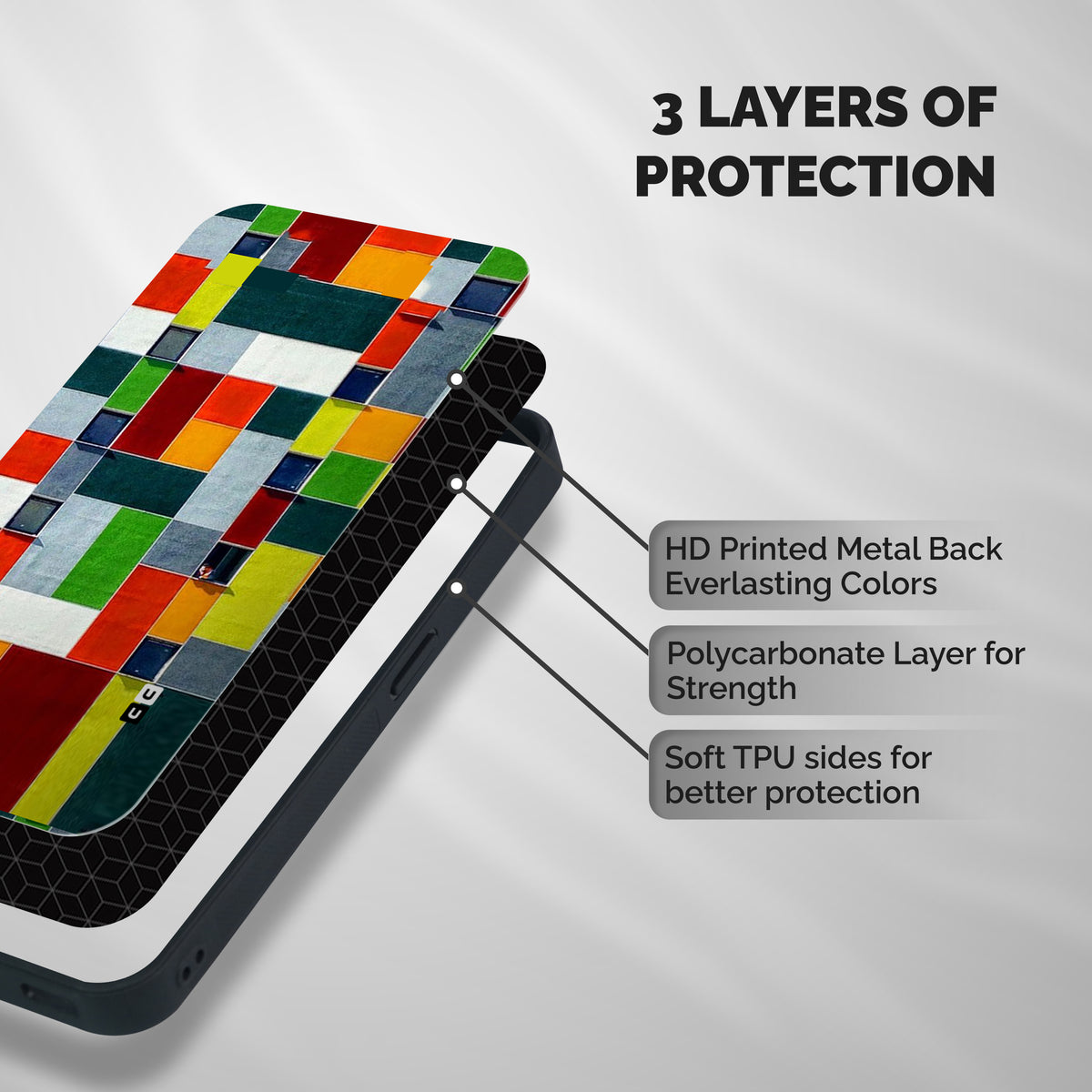 Block Color Design Shockproof Hybrid Protection (Metal + TPU) Back Case Cover
