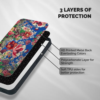 Block Printed Flowers Shockproof Hybrid Protection (Metal + TPU) Back Case Cover