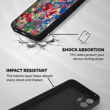 Block Printed Flowers Shockproof Hybrid Protection (Metal + TPU) Back Case Cover