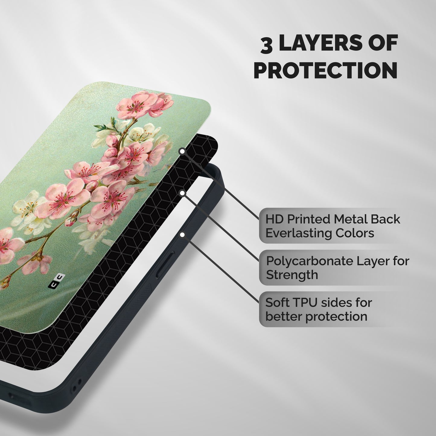 Blossom Cherry Design Shockproof Hybrid Protection (Metal + TPU) Back Case Cover