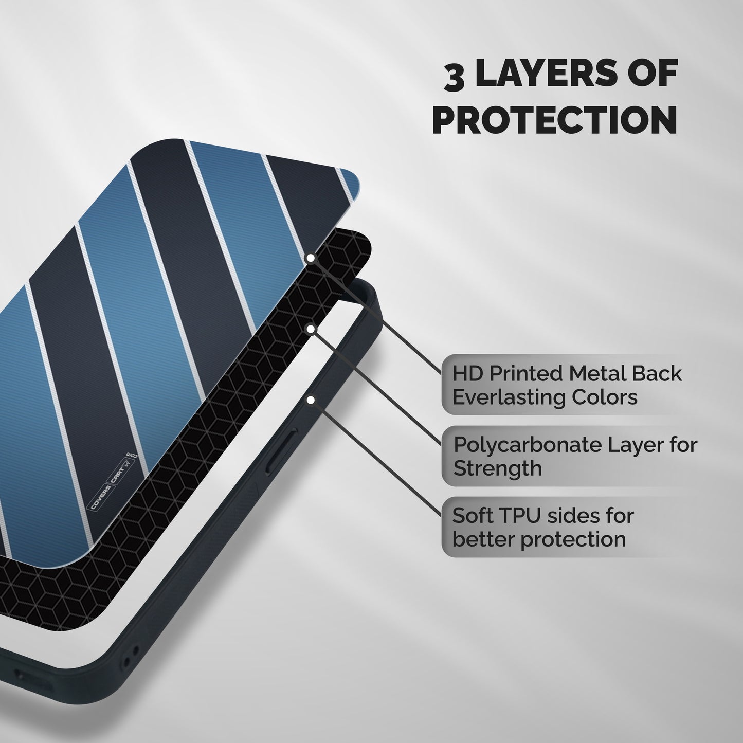 Blue Black Stripes Shockproof Hybrid Protection (Metal + TPU) Back Case Cover