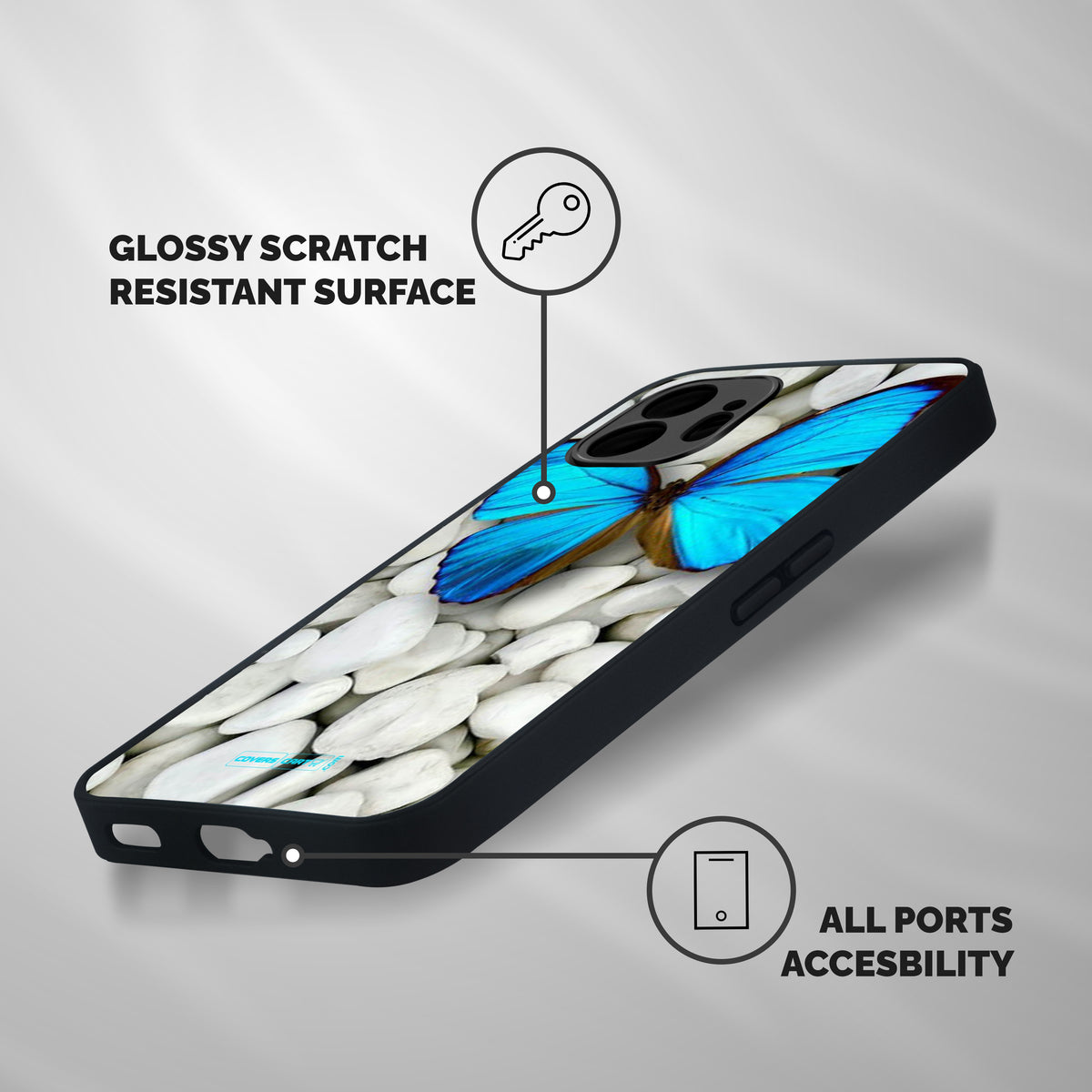 Blue Butterfly Shockproof Hybrid Protection (Metal + TPU) Back Case Cover