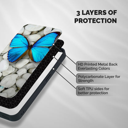 Blue Butterfly Shockproof Hybrid Protection (Metal + TPU) Back Case Cover
