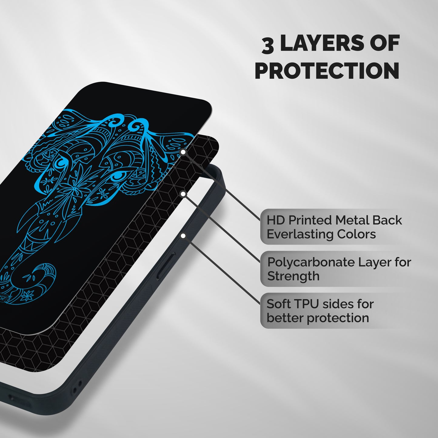 Blue Elephant Ethnic Shockproof Hybrid Protection (Metal + TPU) Back Case Cover