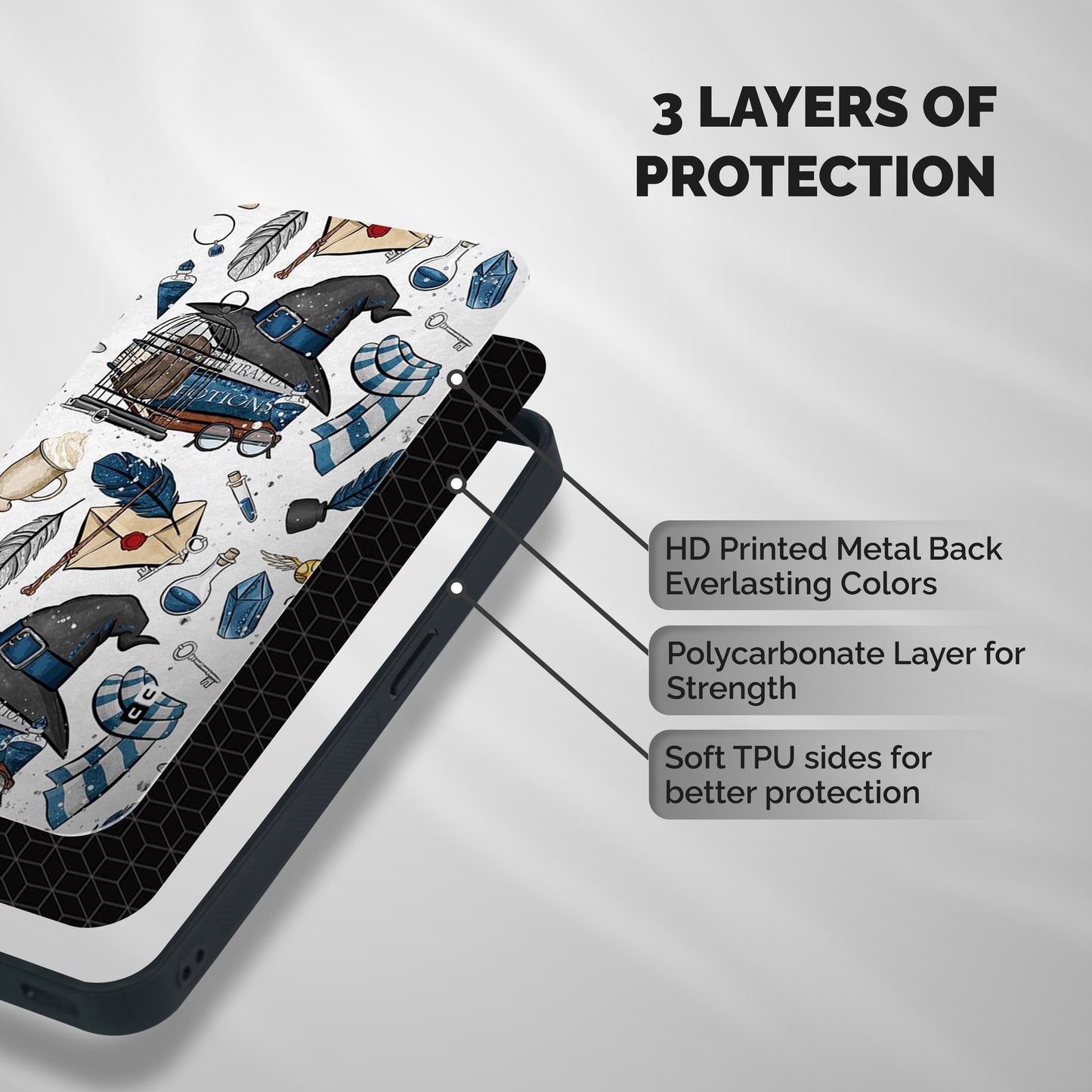 Blue Feather Hat Design Shockproof Hybrid Protection (Metal + TPU) Back Case Cover