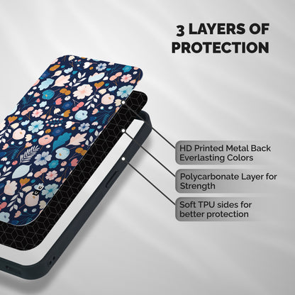 Blue Floral Shockproof Hybrid Protection (Metal + TPU) Back Case Cover