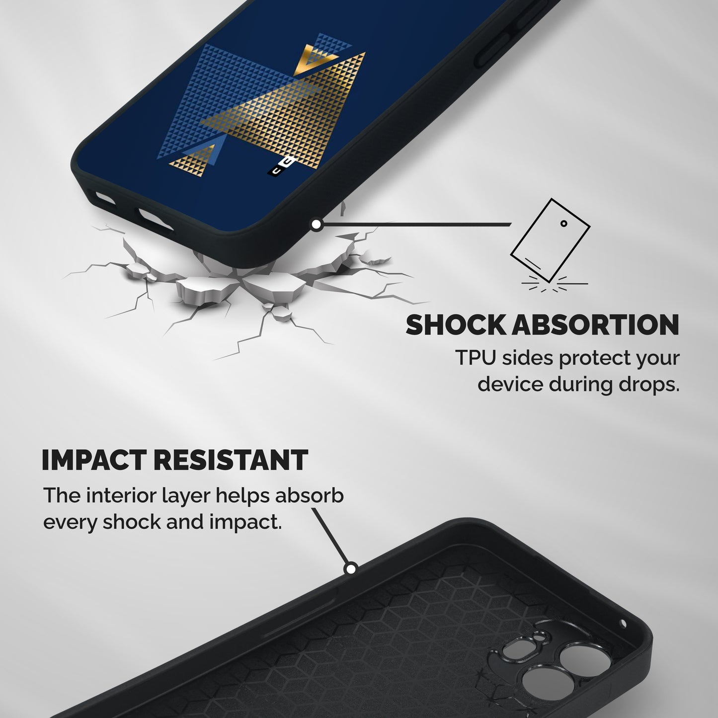 Blue Gold Triangles Shockproof Hybrid Protection (Metal + TPU) Back Case Cover