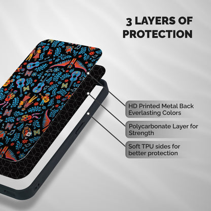 Blue Guitar Pattern Shockproof Hybrid Protection (Metal + TPU) Back Case Cover