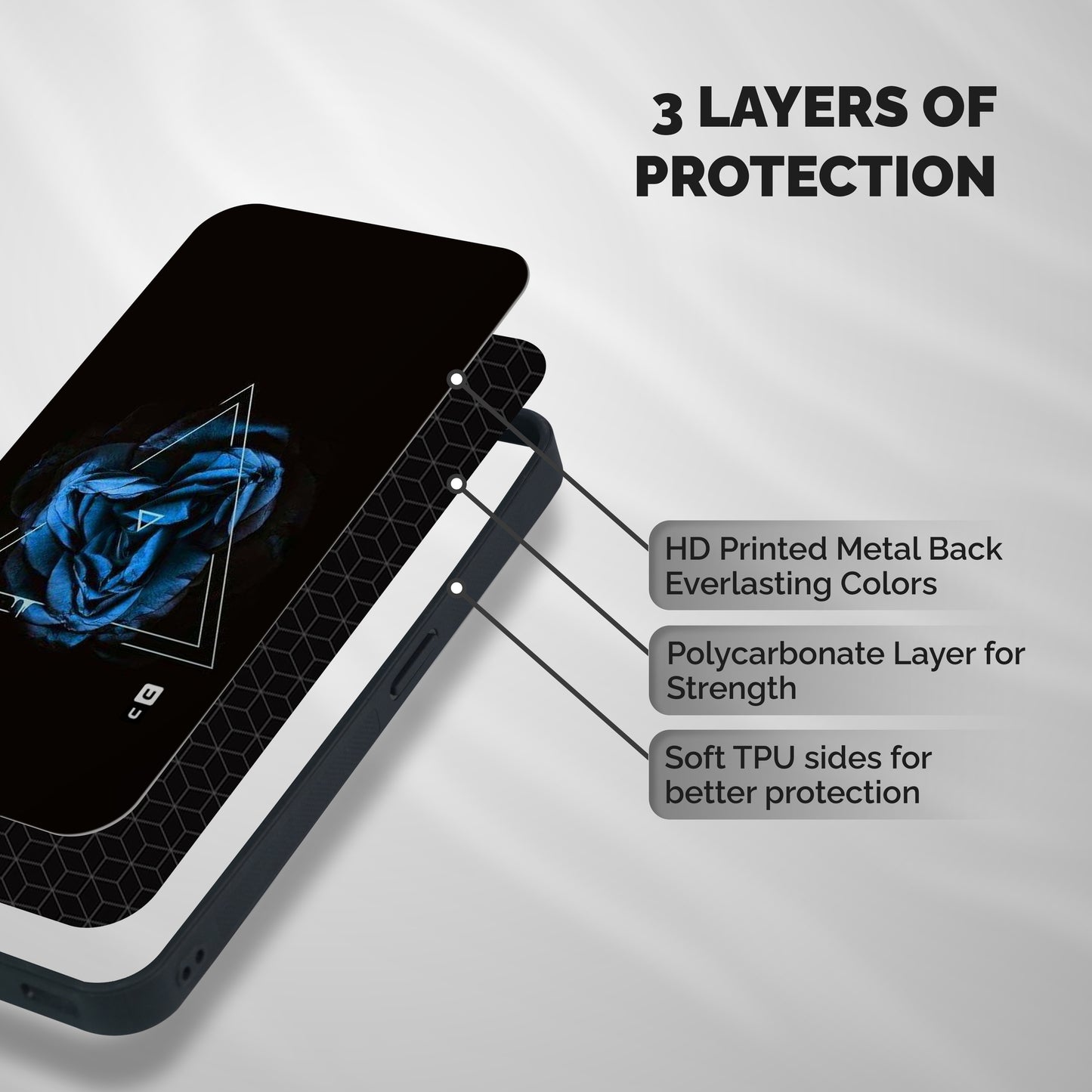 Blue Magic Triangle Shockproof Hybrid Protection (Metal + TPU) Back Case Cover