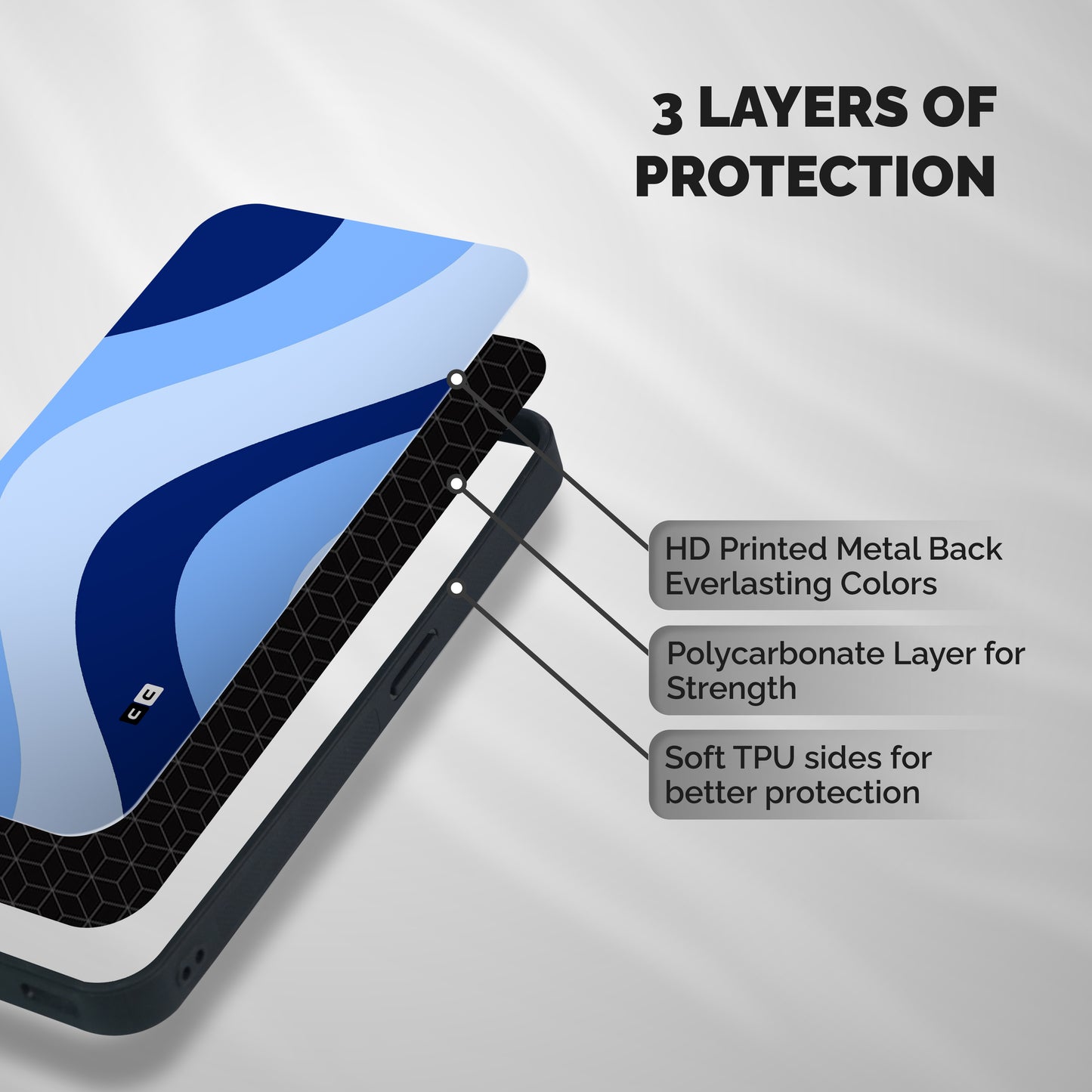Blue Shade Curves Shockproof Hybrid Protection (Metal + TPU) Back Case Cover