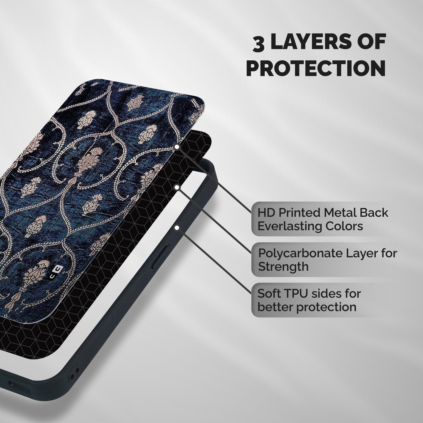 Blue Shade Rug Shockproof Hybrid Protection (Metal + TPU) Back Case Cover