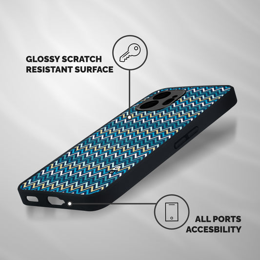 Blue Shades Chevron Pattern Shockproof Hybrid Protection (Metal + TPU) Back Case Cover