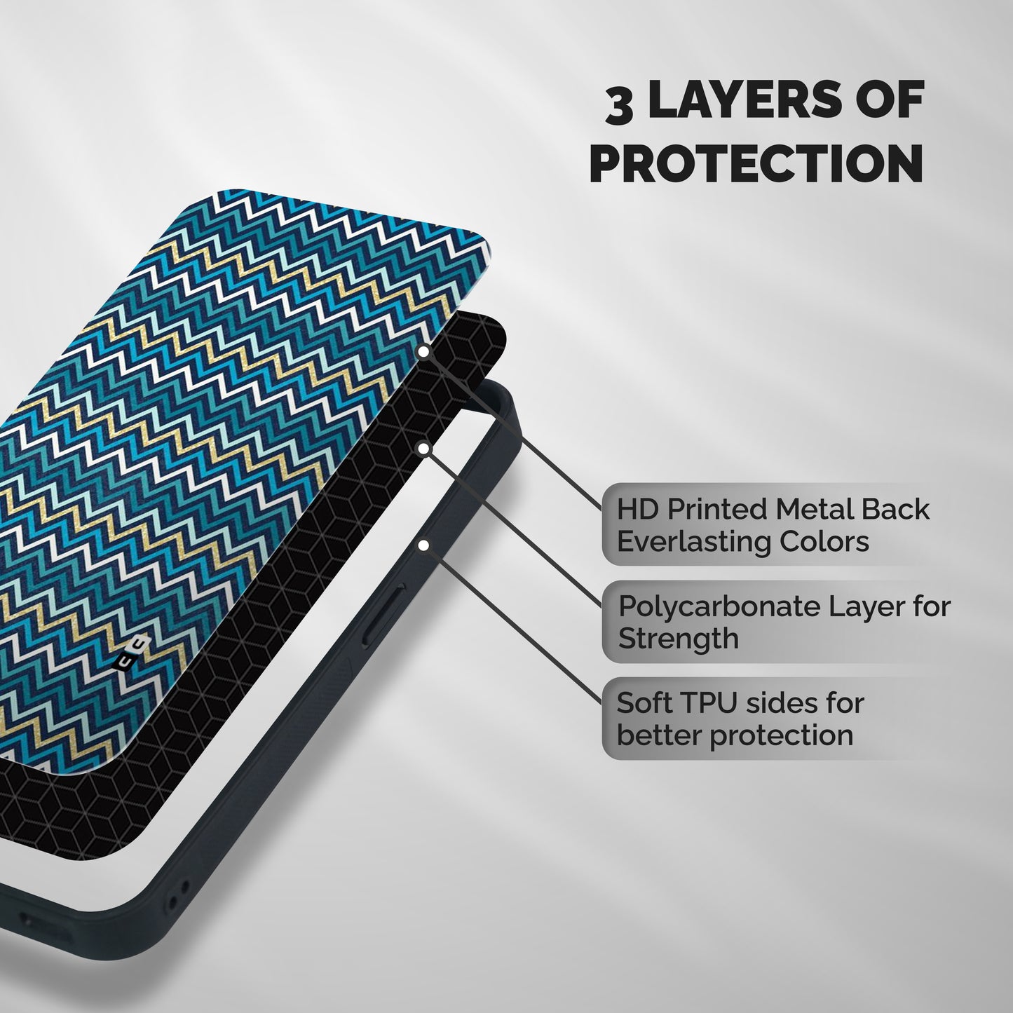 Blue Shades Chevron Pattern Shockproof Hybrid Protection (Metal + TPU) Back Case Cover