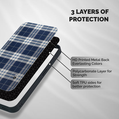 Blue White Check Shockproof Hybrid Protection (Metal + TPU) Back Case Cover