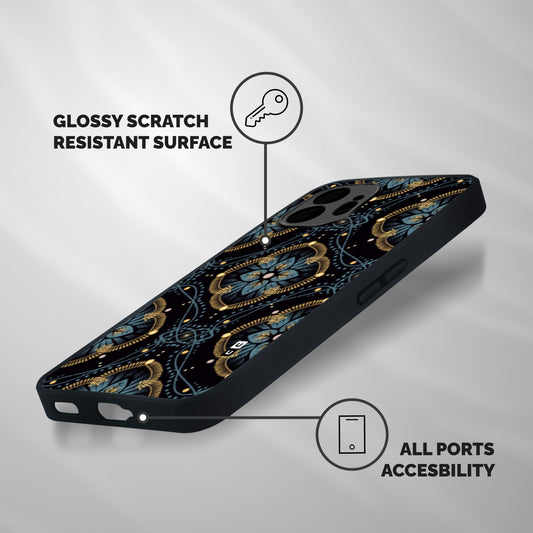 Blue With Black Flower Shockproof Hybrid Protection (Metal + TPU) Back Case Cover