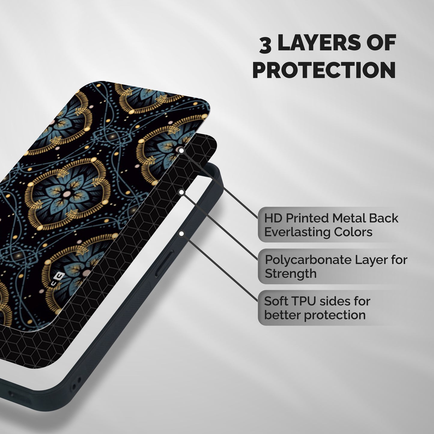 Blue With Black Flower Shockproof Hybrid Protection (Metal + TPU) Back Case Cover