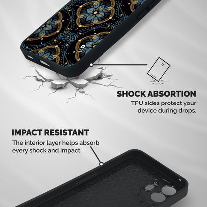 Blue With Black Flower Shockproof Hybrid Protection (Metal + TPU) Back Case Cover
