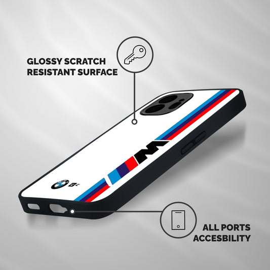 BMW Stripes White Shockproof Hybrid Protection (Metal + TPU) Back Case Cover