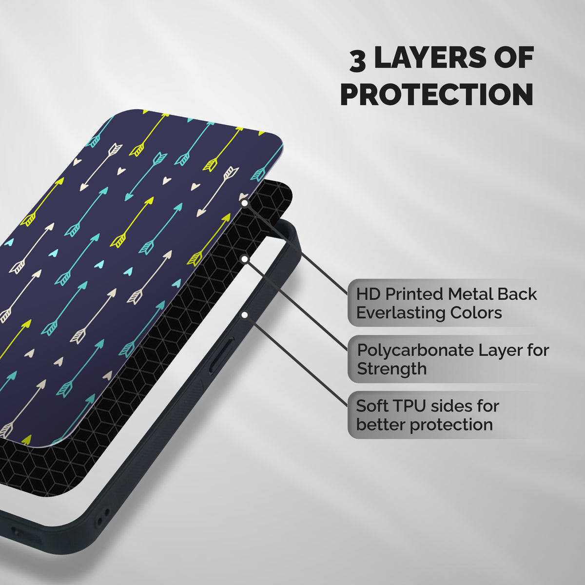 Boho Arrow Pattern Shockproof Hybrid Protection (Metal + TPU) Back Case Cover