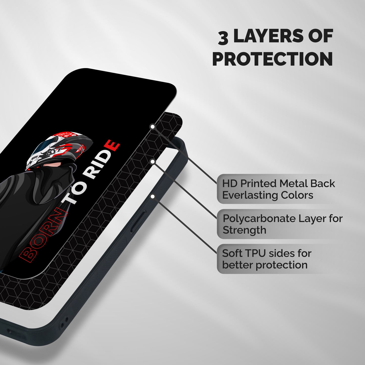 Born To Ride Shockproof Hybrid Protection (Metal + TPU) Back Case Cover