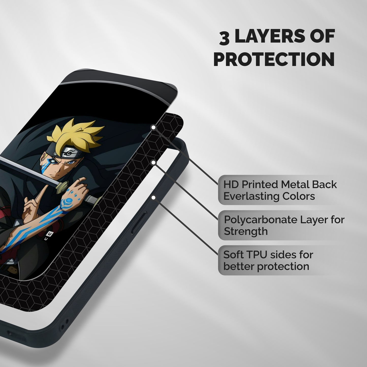 Boruto Uzumaki Stance Shockproof Hybrid Protection (Metal + TPU) Back Case Cover