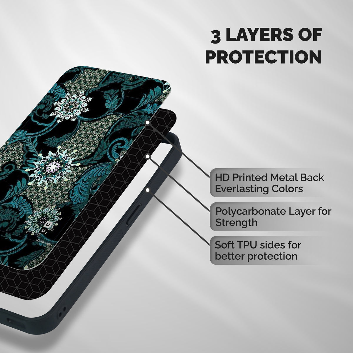 Bottle Green Floral Shockproof Hybrid Protection (Metal + TPU) Back Case Cover