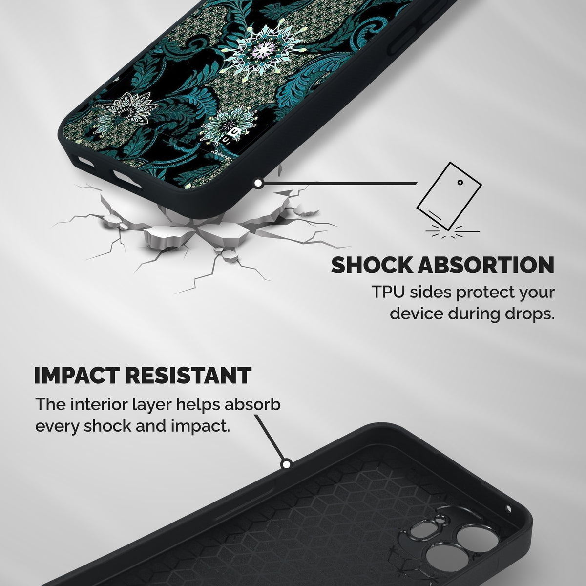 Bottle Green Floral Shockproof Hybrid Protection (Metal + TPU) Back Case Cover