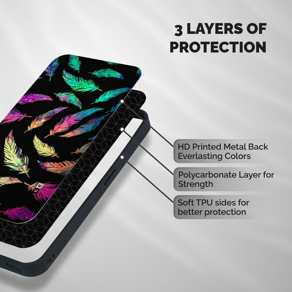Bright Feathers Shockproof Hybrid Protection (Metal + TPU) Back Case Cover