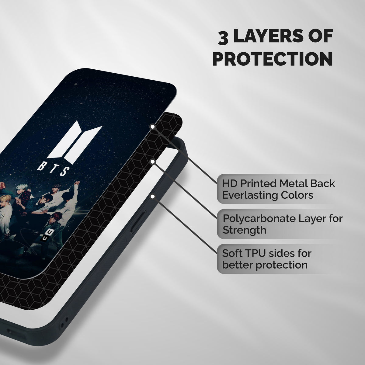 BTS Army All Shockproof Hybrid Protection (Metal + TPU) Back Case Cover