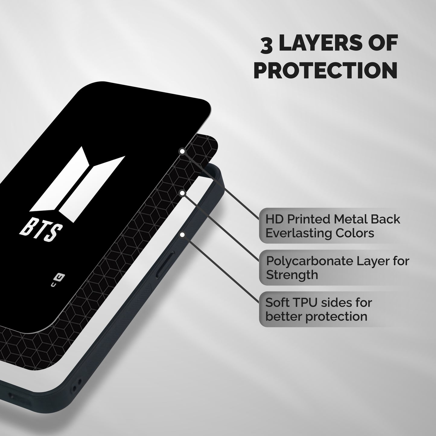 BTS Logo Black Shockproof Hybrid Protection (Metal + TPU) Back Case Cover