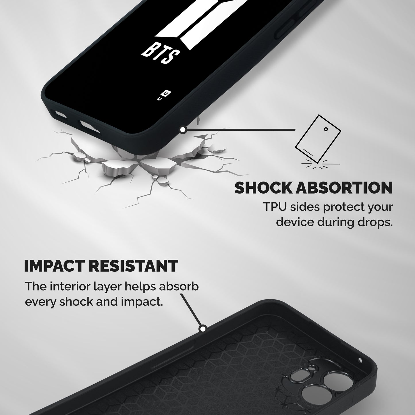 BTS Logo Black Shockproof Hybrid Protection (Metal + TPU) Back Case Cover
