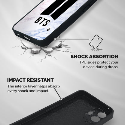 BTS Logo Marble Print Shockproof Hybrid Protection (Metal + TPU) Back Case Cover