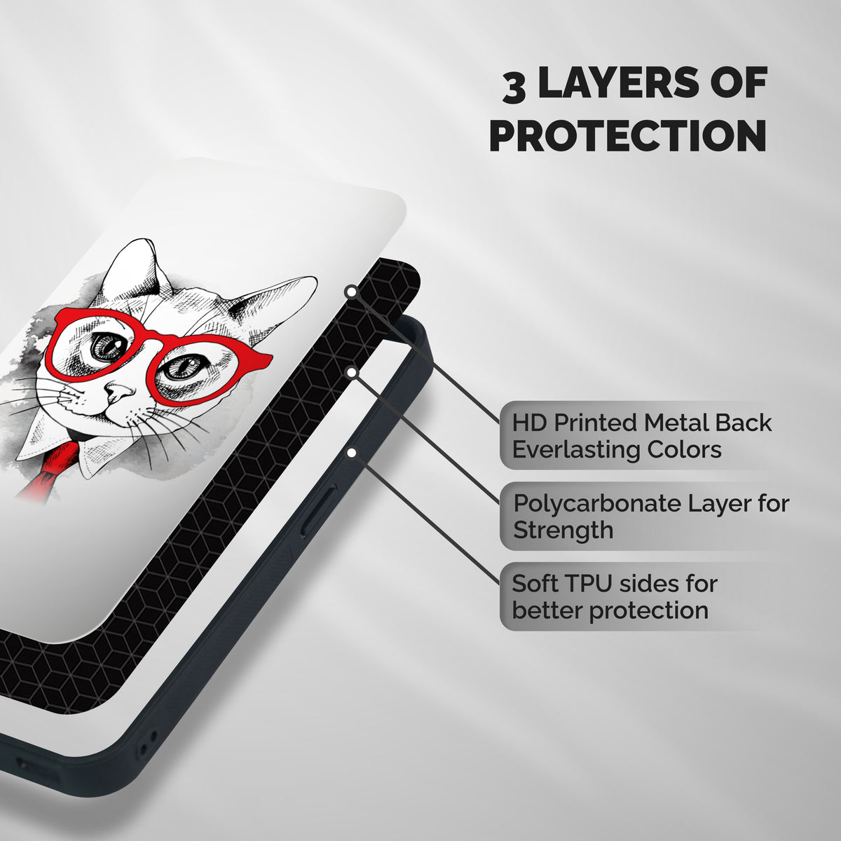 Business Cat Shockproof Hybrid Protection (Metal + TPU) Back Case Cover