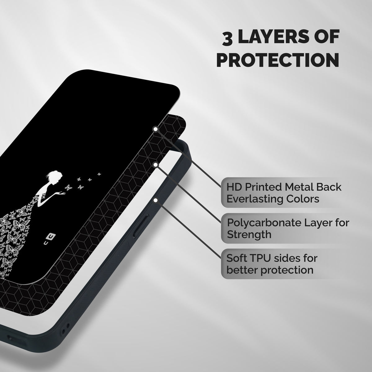 Butterfly Dress Shockproof Hybrid Protection (Metal + TPU) Back Case Cover