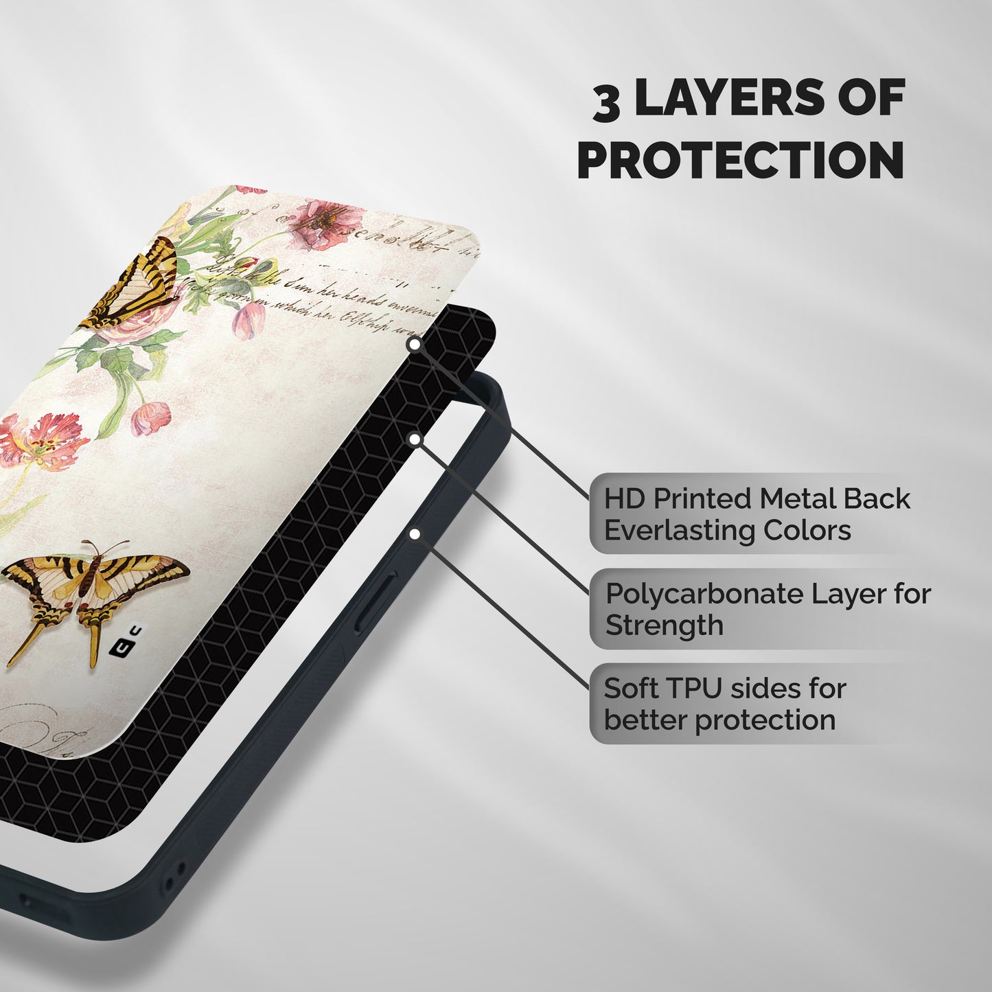 Butterfly Floral Shockproof Hybrid Protection (Metal + TPU) Back Case Cover