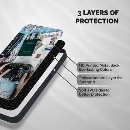 Camera and Postcards Shockproof Hybrid Protection (Metal + TPU) Back Case Cover
