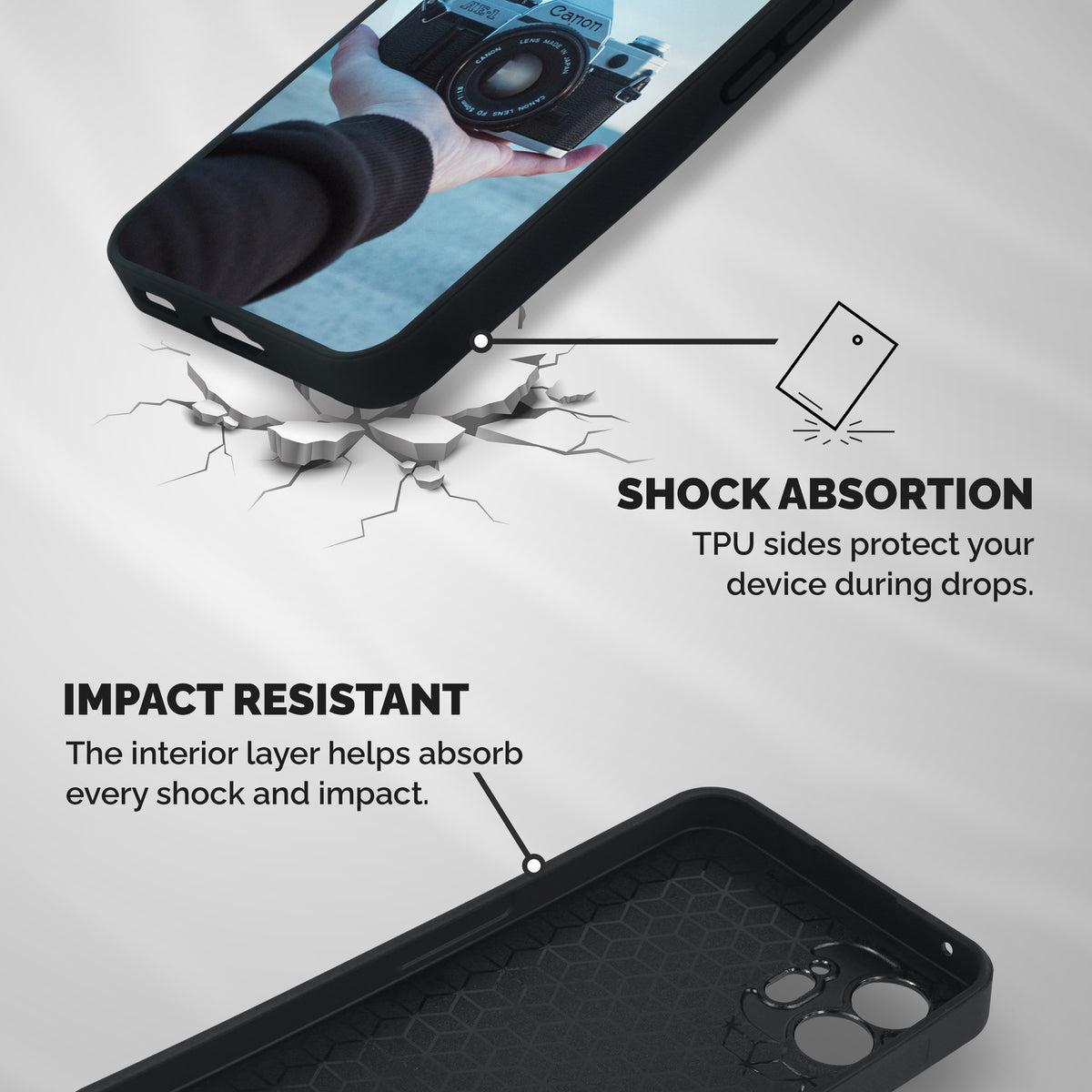 Camera in Hand Shockproof Hybrid Protection (Metal + TPU) Back Case Cover