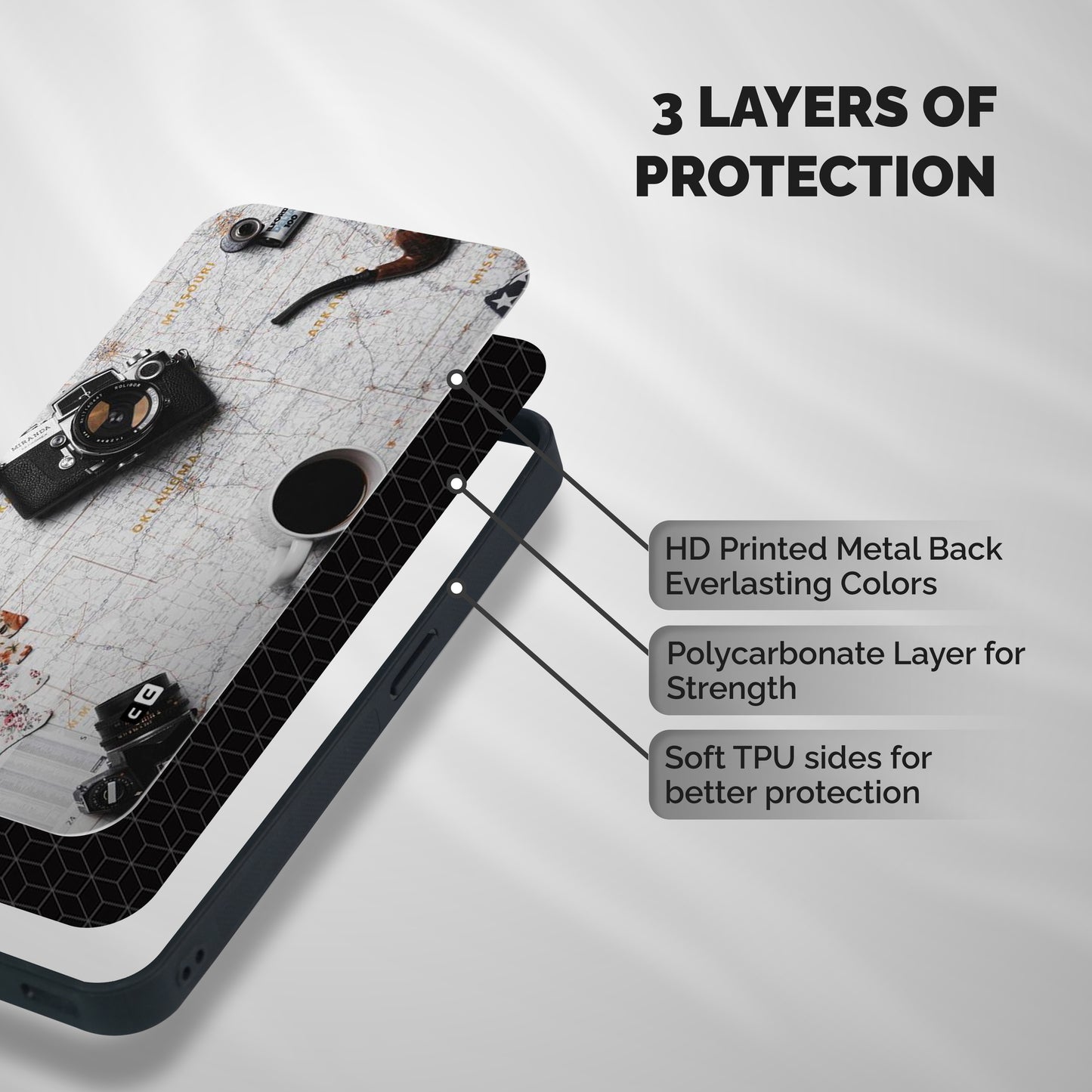Camera Smoky Pipe Shockproof Hybrid Protection (Metal + TPU) Back Case Cover