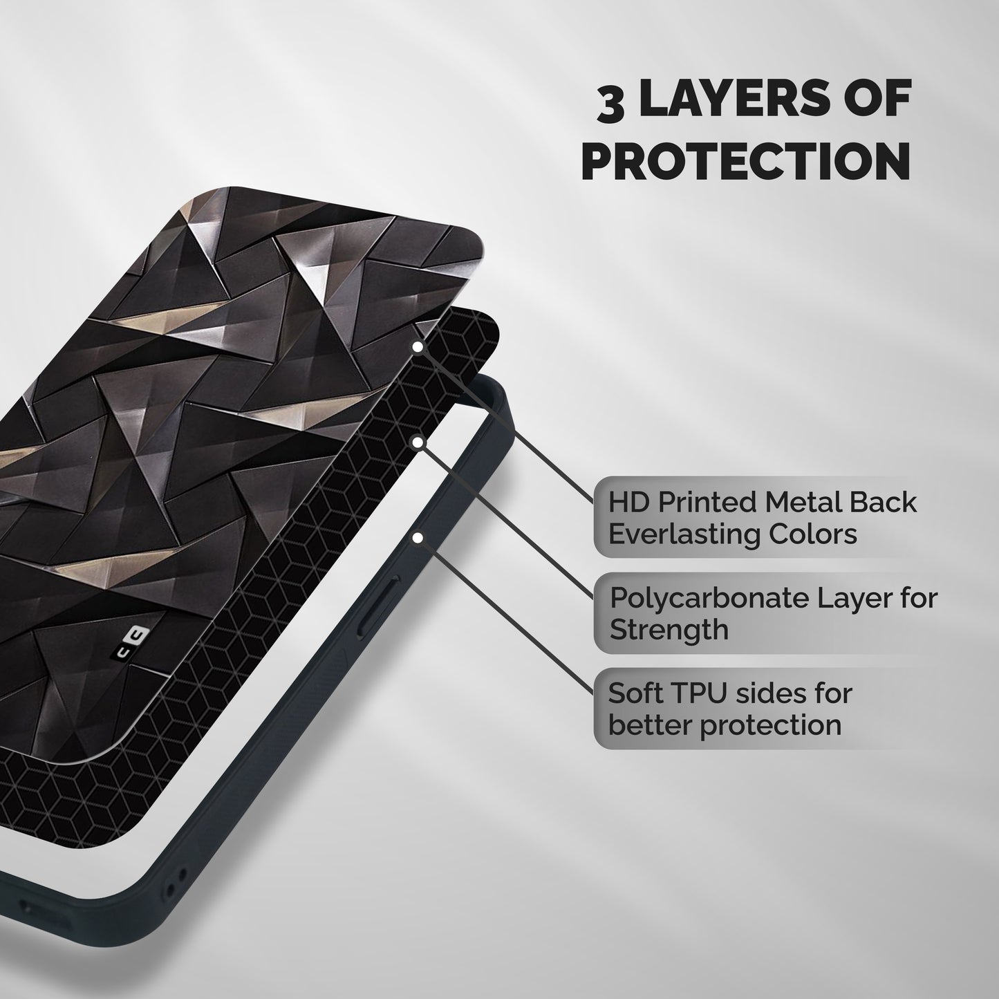 Carved Triangles Shockproof Hybrid Protection (Metal + TPU) Back Case Cover
