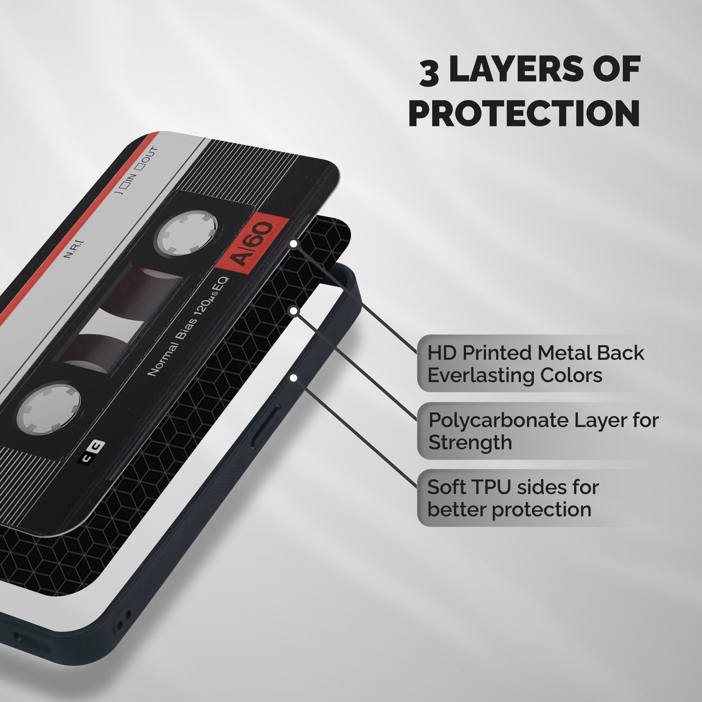 Casette Design Shockproof Hybrid Protection (Metal + TPU) Back Case Cover