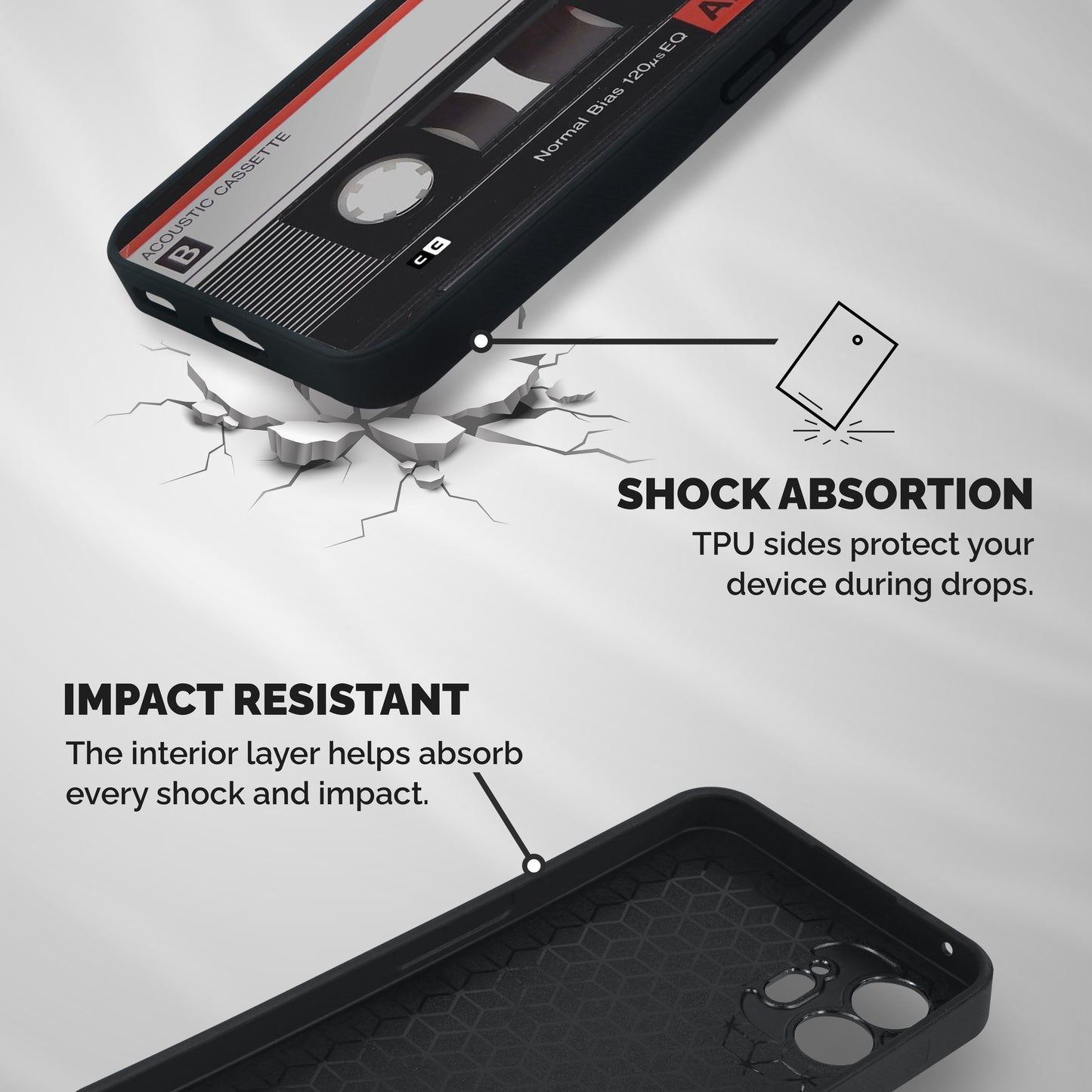 Casette Design Shockproof Hybrid Protection (Metal + TPU) Back Case Cover