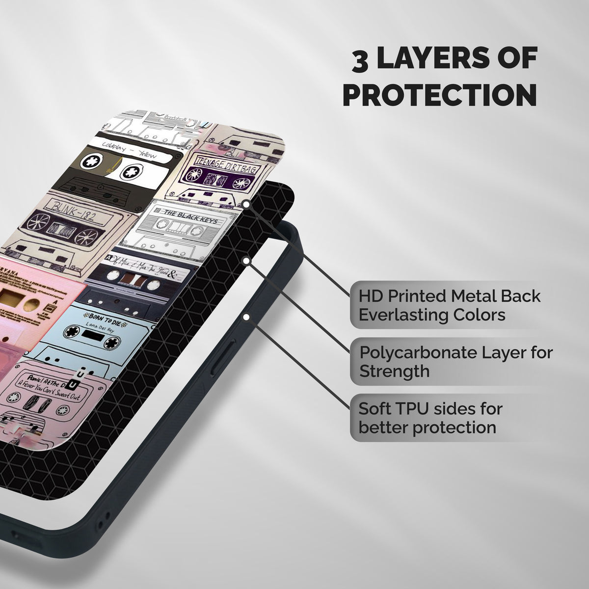 Casette Rolling Shockproof Hybrid Protection (Metal + TPU) Back Case Cover