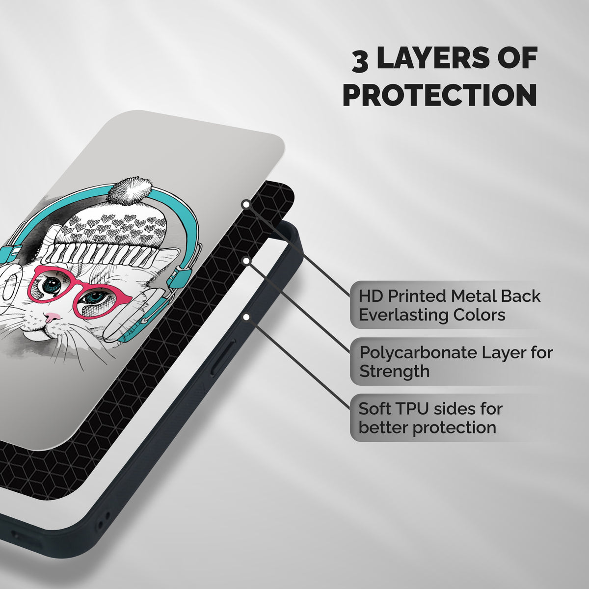 Cat Headphones Shockproof Hybrid Protection (Metal + TPU) Back Case Cover