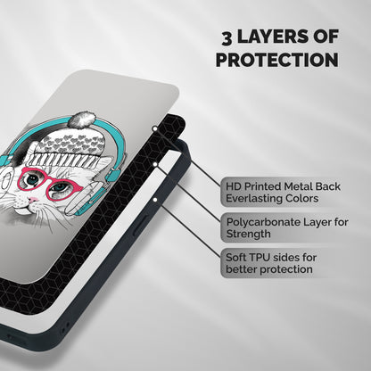 Cat Headphones Shockproof Hybrid Protection (Metal + TPU) Back Case Cover