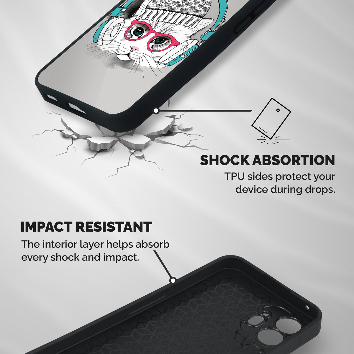 Cat Headphones Shockproof Hybrid Protection (Metal + TPU) Back Case Cover